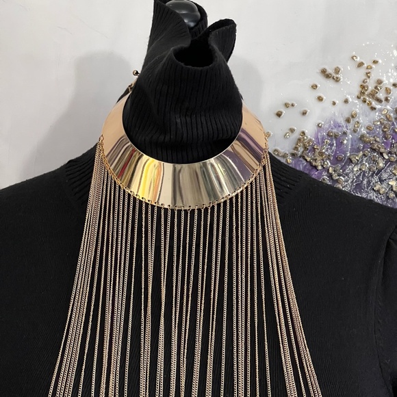 Gold Tone Box Chain Waterfall Fringe Necklace (NWOT) - Picture 5 of 9